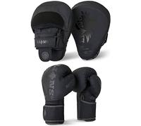 Lions Focus Pads and Gloves Set - Boxing Hook and Jabs Sparring Punch Martial Arts MMA Punching Mitts Muay Thai Kickboxing Coach Glove Sets for Men Women (BLACK-BOTEGA, 6OZ)