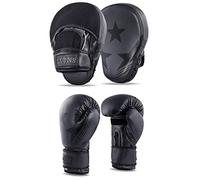 Lions Focus Pads and Gloves Set Boxing MMA Punch BagTraining Hook & Jab Mitts Curved (Star Black, 10oz)