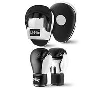 Lions Focus Pads and Gloves Set Boxing MMA Punch BagTraining Hook & Jab Punching Mitts Curved (10oz, Mesh-White)