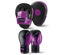 Lions Focus Pads and Gloves Set Boxing MMA Punch BagTraining Hook & Jab Punching Mitts Curved (10oz, Mesh-Purple)