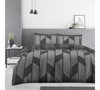 Lions Geometric Double Bedding Set - Dark Grey Duvet Cover with Matching Pillowcase, Soft Poly Cotton Charcoal Quilt Covers, Reversible Printed Pattern Bed Linen, Hypoallergenic, 200x200cm