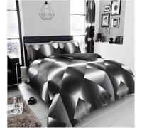 Lions Geometric Double Bedding Set - Duvet Cover with Matching Pillowcase, Soft Poly Cotton Charcoal Quilt Covers, Reversible Printed Pattern Bed Linen, Hypoallergenic, 200x200cm