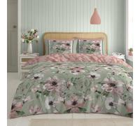 Lions Green Pink Floral Bedding Set - 4 Piece Printed Double Duvet Cover with Pillowcase, Soft Reversible Quilt Covers, Reversible Poly Cotton (1 Duvet Cover, 2 Pillow Case, 1 Bed Sheet)