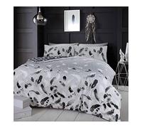 Lions Grey Double Duvet Set - Feathers Quilt Bedding with Matching Pillowcase, Ultra Soft Reversible Bed Cover, Button Closure, 200x200cm