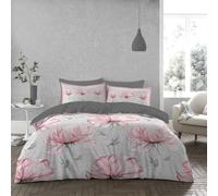Lions Grey Floral Bedding Set - Microfibre Soft Printed Double Bed Duvet Cover with Matching Pillowcase - 100% Polyester Reversible Flowers Print Quilt Covers, 200x200cm