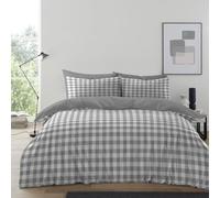 Lions Grey Gingham Bedding - 100% Polyester - King Size Checked Duvet Cover Set with Matching Pillowcase, Soft Microfibre Reversible Printed Quilt Covers, 230x220cm