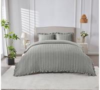 Lions Grey Seersucker Bedding Set - King Size Duvet Cover Set with Matching Pillowcase, 100% Polyester Soft Microfibre Frills Waffle Quilt Covers, 230x220cm