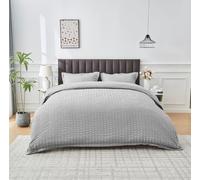 Lions Grey Silver Seersucker Bedding - King Size Duvet Cover Set with Matching Pillowcase, Soft Microfiber Pinch Pleat Quilt Coverr with Button Closure, 230x220cm