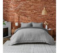 Lions Grey Striped Bedding Set - Double Bed Duvet Cover with Matching Pillowcase, Ultra Soft 100% Polyester Microfibre Quilt Covers, 3 Piece Bed Linen Sets, 200x200cm