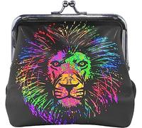 Lion's Head in Multicolored Psychedelic Colors Pouch Small Wallet - Kiss-Lock Change Coin Purse Wallets for Women Girl