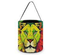 Lion's Head Majestic Halloween Trick Or Treat Bucket, Reusable Goodie Candy Basket, Snack Bag Tote Bags with Handles for Wrapping Party Favors Supplies