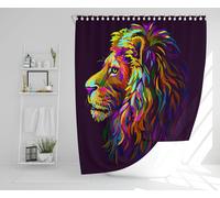 lion's head on a purple background in popart style Designer Shower Curtain Benjamin Tate Design Natural One Size