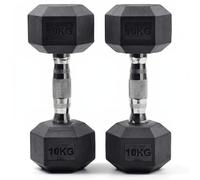 Lions Hex Dumbbell Weights Set - Rubber Encased Cast Iron Dumbbells Weight Pair with Metal Handle, Full Body Workout Strength Training Home Gym 7.5 10 12.5 15kg (10KG-PAIR)