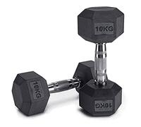 Lions Hex Dumbbell Weights Set - Rubber Encased Cast Iron Dumbbells Weight Pair with Metal Handle, Full Body Workout Strength Training Home Gym, 2 x 10 (20kg Set) Black