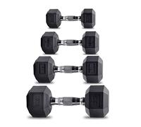 Lions Hex Dumbbells 15kg, Rubber Encased Cast Iron Black Dumbbell Weight with Metal Handle, Full Body Workout Strength Training Home Gym, Free Weights Exercise Workout