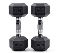 Lions Hex Dumbbells Set, Rubber Encased Cast Iron Black Dumbbell Weight Pair with Metal Handle, Full Body Workout Strength Training Home Gym, 7.5kg, 10kg, 12.5kg, 15kg, Free Weights