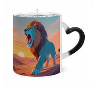 Lions in The Desert Morphing Mugs Cold Heat Sensitive Color Changing Cup Novelty Coffee Cups Funny Magic Mug Heart Handle Ceramic Coffee Mugs Exquisite Tea Cup for Festival Gift
