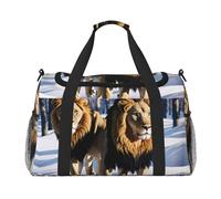 (Lions in The Snow) Durable Twill Travel Tote Bag Large Capacity Handheld & Crossbody Bag for Weekend Trips,Sports,and Outdoor Activities