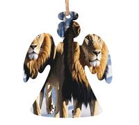 Lions in the Snow -Print Christmas Wooden Ornaments 2PCS- Handmade Eco-Friendly Hanging Decor For Tree Gifts Holiday Festivities.