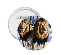 Lions in the Snow -Print Custom Round Enamel Pin - Alloy Metal Lapel Badge For Jacket, Bag, Gift Idea.