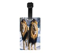 Lions in The Snow -Print Personalized Luggage Tag Set, Custom Travel ID Tags with Strap for Suitcases, Bags, Golf Kit.