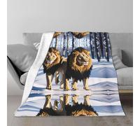 Lions in the Snow -Print Plush Conditioning Blanket - Lightweight & Compact For Beds, Sofas, Travel Use.80"x60"