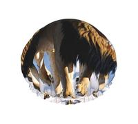 Lions In The Snow Print Premium Double Layer Shower Cap For Women With Reusable Shower Cap For Hair - Waterproof Plastic Cap - Shower Caps For Long, Short And Curly Hairs