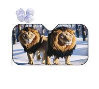 Lions in the Snow -Print Reflective Windshield Sun Shade For Cars M Size - Heat Resistant Suction Cups, Universal Fit.