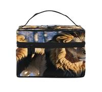 Lions in The Snow -Print Waterproof Large Cosmetic Bag for Travel & Gym, Makeup Organizer with 4 Elastic Straps & Compartments,Premium Twill Fabric.