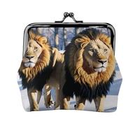 Lions in The Snow - Print Women's Compact Coin Purse with Lock Waterproof for Travel Gifts
