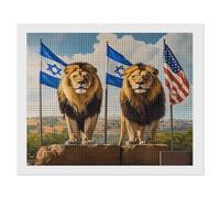 Lions Israeli Flag U.S.A Flag Diamond Art Painting Kits Horizontal Version Full Square Drill Gemstone for Adults Home Wall