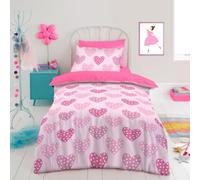 Lions Kids Hearts Bedding Set, Soft 100% Microfibre Polyester, Single Bed Size Duvet Covers with Matching Pillow Case, Quilt Cover for Girls, 137x200cm