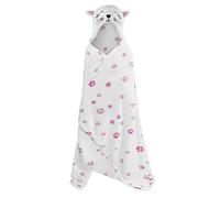 Lions Kids Hoodie Wearable Blanket, Luxury Printed Huggle Fleece Throw With Sleeves Hand Mittens Super Soft, Warm Cosy, White Cat, 110x140cm