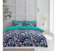 Lions King Size Bedding Sets - 100% Polyester Reversible Printed Pattern Quilt Duvet Cover with Pillowcase, Soft Floral Rose Pattern, Bed Linen, Navy 230x220cm