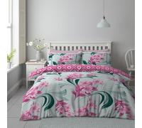Lions King Size Duvet Cover Sets - 3 Pcs Poly Cotton Floral Bedding with Matching Pillowcase, Soft Reversible Flowers Printed Quilt Covers, Pink Grey 230x220cm