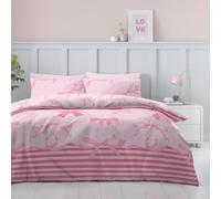 Lions King Size Duvet Cover Sets - 4 Pcs Poly Cotton Pink Floral Bedding with Matching Pillowcase, Soft Reversible Flowers Printed Quilt Covers, 230x220cm