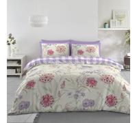 Lions King Size Duvet Cover Sets - 4 Pcs Poly Cotton Purple Floral Bedding with Matching Pillowcase, Soft Reversible Flowers Printed Quilt Covers, 230x220cm
