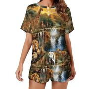Lions Leopard Giraffe Women's Pajamas Sets 2 Piece Soft Lounge Wear Set Sleepwear Pjs And Shorts