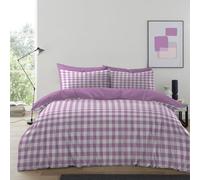 Lions Lilac Gingham Bedding - 100% Polyester - Double Bed Size Checked Duvet Cover Set with Matching Pillowcase, Soft Microfibre Reversible Printed Quilt Covers, 200x200cm