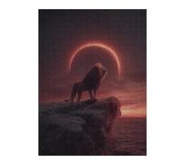 Lion's Majesty Solar Eclipse Wooden Jigsaw Puzzle for Adults, 500 PCS