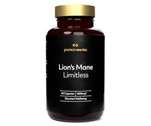 Lion's Mane Limitless - Gold Innovation, 4000mg Super Strength Lions Mane Supplement with Vitamin B6, 12:1 Extract, Supports Cognitive Function, Energy & Mental Clarity, 60 Capsules | Protein Works