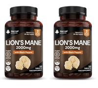 Lions Mane Mushroom 2000mg - 180 High Strength Vegan Tablets - Lion's Supplement with Black Pepper - Mushrooms Extract (Not Powder or Capsules) Made in The UK By New Leaf products (Pack of 2)