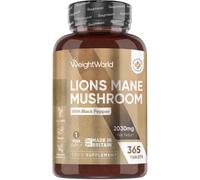 WeightWorld Lion Mane Mushroom 365 Tablets - 2000 mg per Tablet - 50% Polyphenol - Lions Mane Mushroom (Hericium Erinaceus) - 25:1 Extract with Black Pepper 30 mg - 1 Year Supply