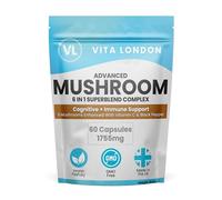 Lions Mane Mushroom 6 in 1 Complex | Lion's Mane Supplement + Chaga, Reishi, Cordyceps, Shitake, Maitake Mushrooms & Vitamin C | 60 Capsules (Not Tablet, Powder or Gummies) | UK Made Vegan