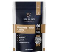Lions Mane + Reishi Vegan Capsules for Adults, Pack of 60 Supplements (2 Months) | High Strength 8000mg, B Vitamins & Black Pepper to Support Energy, Sleep, Brain & Liver Health | STERLING NUTRITION