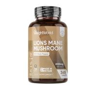 Lions Mane Supplement - 2000mg per Tablet - with 30mg Black Pepper - 365 Vegan Tablets - 1 Year Supply - 50% Polyphenols - Lion's Mane Mushroom 25:1 Extract - Made in the UK