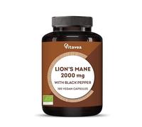 Lions Mane Supplement 2000mg with Black Pepper, 180 Vegan Capsules - Organic Lion’s Mane Mushroom 30:1 Extract, 40% Polysaccharides & Beta Glucans - Focus, Memory & Mental Clarity - Vitavea