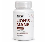 Lions Mane Supplement 4000mg Equivalent - 180 Vegan Tablets - 25:1 Mushroom Extract with Black Pepper - 90 Day Supply - Made in Britain - SMUG Supplements (Bottle)