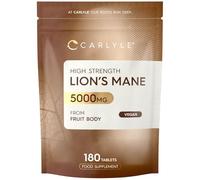 Lions Mane Supplement 5000mg | High Strength Lions Mane Supplement | from Fruit Body | 180 Vegan Tablets | Mushroom Extract | by Carlyle