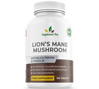 Lions Mane Supplement 5000mg with Vitamin B1 & Black Pepper - 120 High Strength Vegan Tablets, 50% Polysaccharides (Not Capsules) UK Made